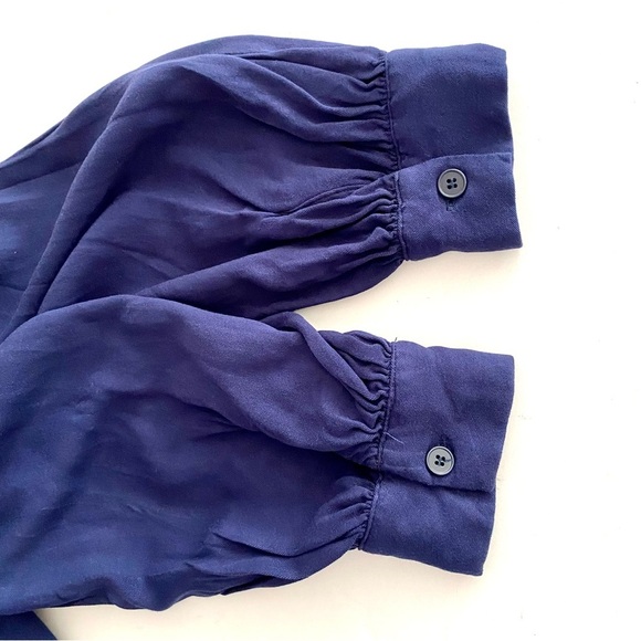 Navy Blue Embroidered Dress Sz Medium Floral Boho Long Sleeves Tiered Elastic - Picture 12 of 17